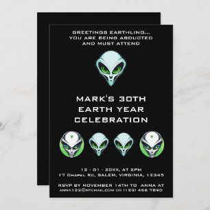 Alien UFO Abduction Space Birthday Party  Invitation