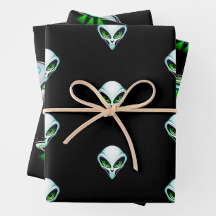 Alien UFO Abduction Space Birthday Party  Wrapping Paper Sheet