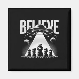 Alien Ufo And Moai Easter Island Head Tee - Mystic Magnet