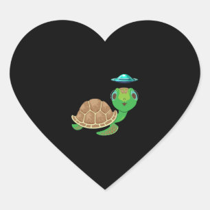 Alien, UFO, and Turtle Bizarre Abduction Heart Sticker