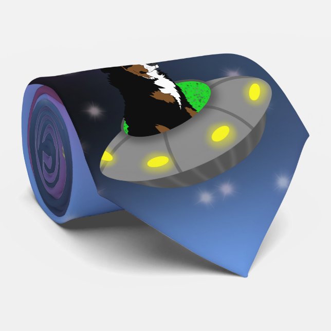 Alien UFO Bernese Mountain Dog Tie (Rolled)
