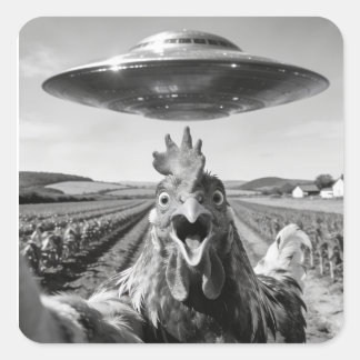 Alien UFO Chicken Art Abduction SciFi Humor Square Sticker