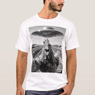 Alien UFO Chicken Art Abduction SciFi Humor T-Shirt
