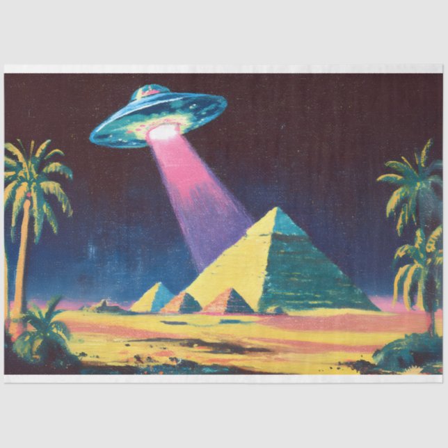 Alien UFO Egyptian Pyramids Decoupage Tissue Paper (Front)