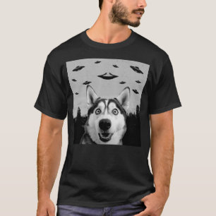 Alien UFO Funny Husky Dog Lover Men Women Kids T-Shirt