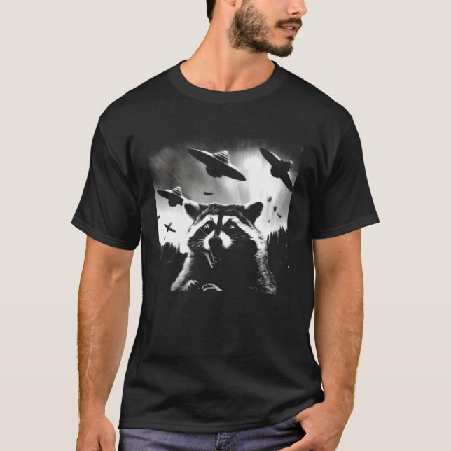 Alien UFO Funny Racoon UAPs T-Shirt (Front)