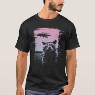Alien UFO Funny Racoon Vaporwave Aesthetic Retro T-Shirt