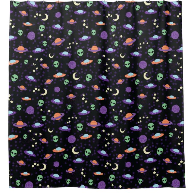 Alien UFO in Space Shower Curtain (Front)