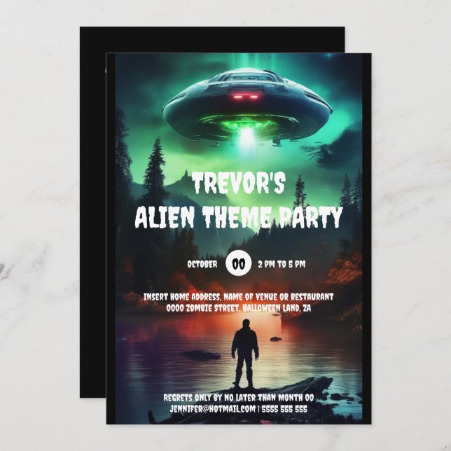 Alien UFO invasion birthday theme party Invitation (Front/Back)