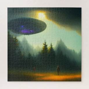 Alien UFO Landing in the Forest Science Fiction Jigsaw Puzzle