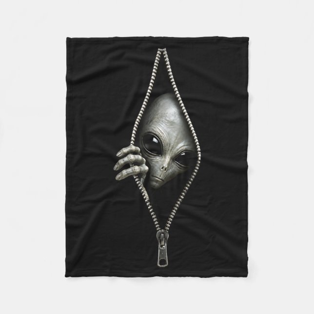Alien Ufo Optical Illusion Realistic Zipper Fleece Blanket (Front)