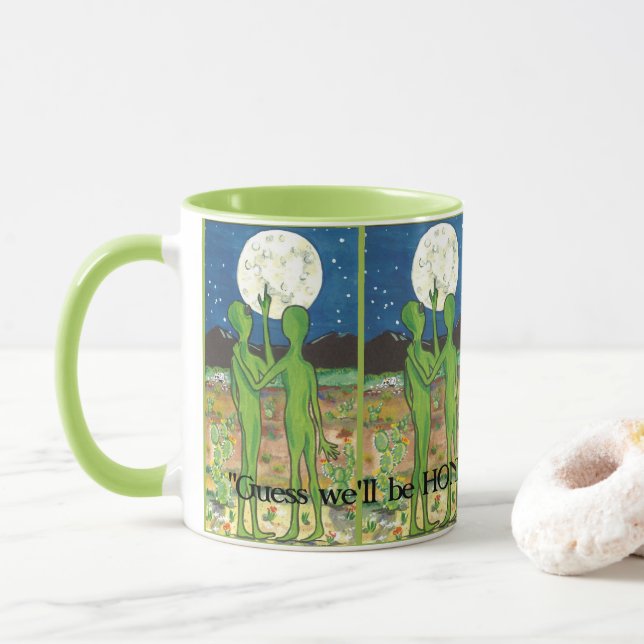 Alien UFO Roswell Romance Honeymoon Funny Mug (With Donut)