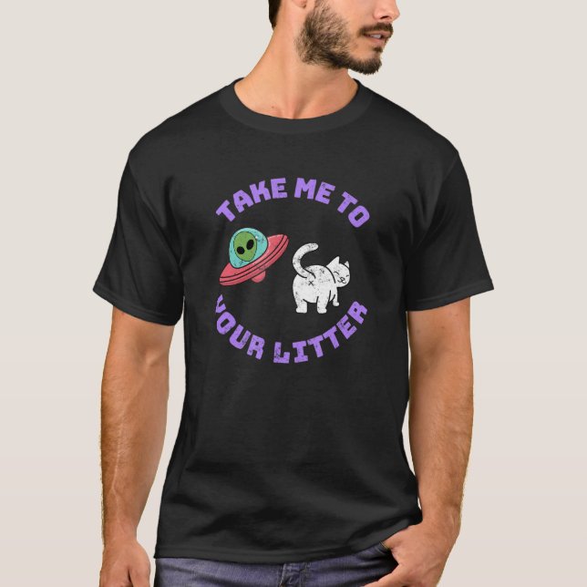 Alien Ufo Space Ship Kitty Cat Science Nerd T-Shirt (Front)