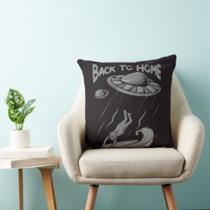 alien ufo surfing illustration with back to home   cushion