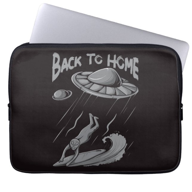 alien ufo surfing illustration with back to home   laptop sleeve (Front)