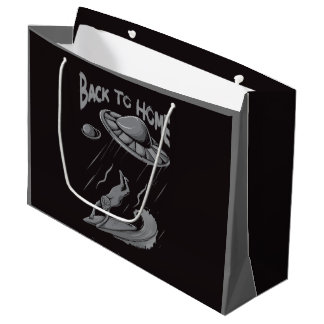alien ufo surfing illustration with back to home   large gift bag