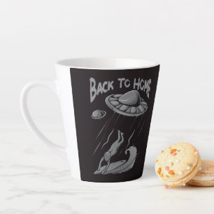alien ufo surfing illustration with back to home  latte mug