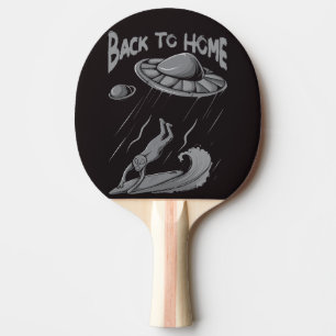 alien ufo surfing illustration with back to home ping pong paddle
