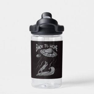 alien ufo surfing illustration with back to home   water bottle