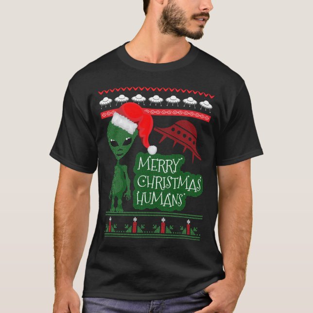 Alien UFO Ugly Christmas Sweater Knitted (Front)