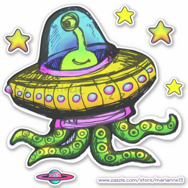 Alien UFO With Tentacles Art (Front)