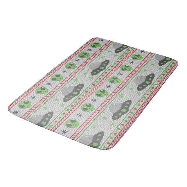 Alien Ugly Christmas Sweater Bath Mat (Angled)