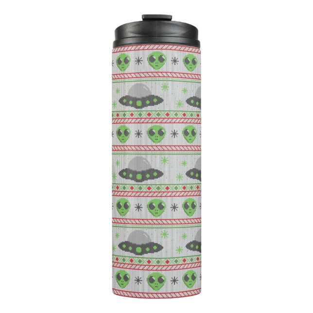Alien Ugly Christmas Sweater Thermal Tumbler (Front)