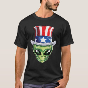 Alien Uncle Sam 4th of July Men American Flag UFO T-Shirt