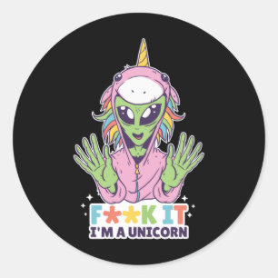 alien unicorn classic round sticker
