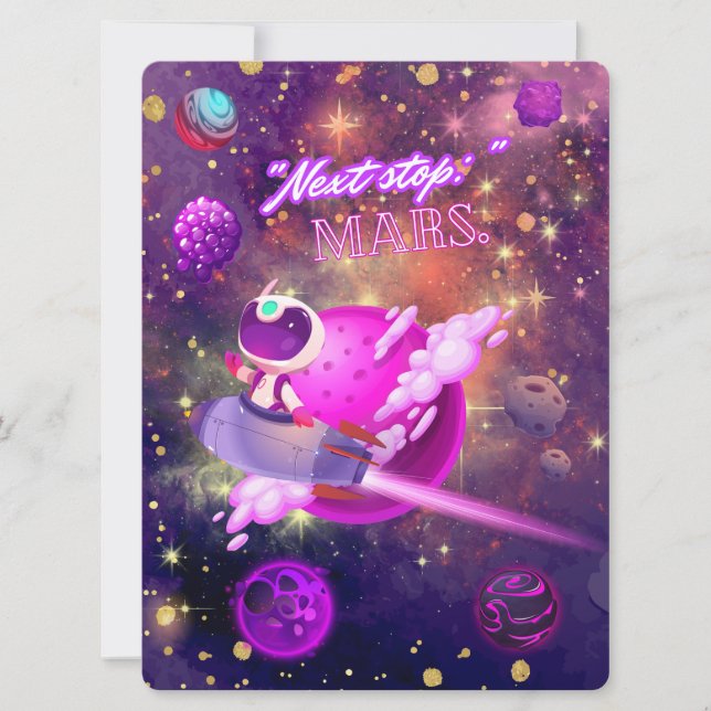 ALIEN ,UNIVERSE, ROCKETSHIP, PLANET AND ASTRONAUTS HOLIDAY CARD (Front)
