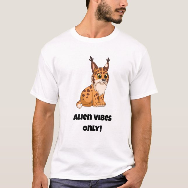 Alien Vibes Only! Funny Cat T-Shirt (Front)
