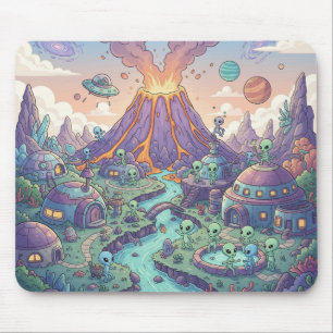 Alien Village by the Volcano Mouse Pad