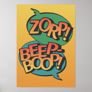 Alien vs robot pop art retro poster