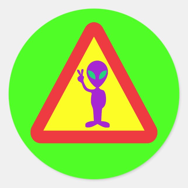 Alien Warning Classic Round Sticker (Front)