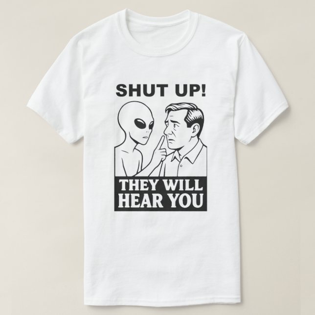 Alien warns human T-Shirt (Design Front)