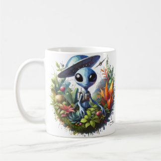 Alien with Spaceship on Earth Coffee Mug
