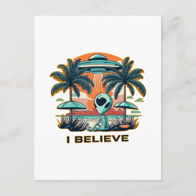 alien with UFO I BELIEVE Enclosure Card (Front)