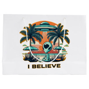 alien with UFO I BELIEVE Large Gift Bag