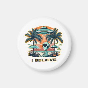 alien with UFO I BELIEVE Magnet