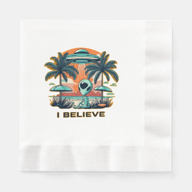 alien with UFO I BELIEVE Napkin (Front)