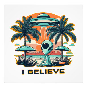 alien with UFO I BELIEVE Photo Print
