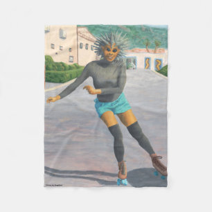 Alien Woman Roller Skating Fantasy Art Blanket