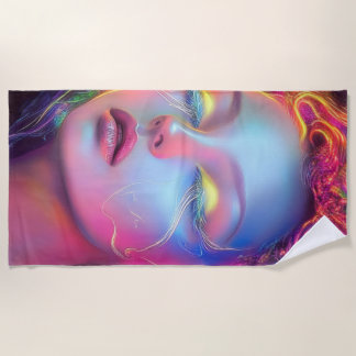 Alien Woman with Cosmic Hair Beach Towel