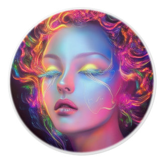 Alien Woman with Cosmic Hair Ceramic Knob