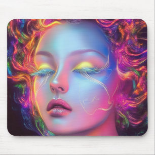 Alien Woman with Cosmic Hair Mouse Pad