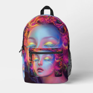 Alien Woman with Cosmic Hair Printed Backpack