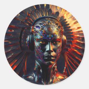 Alien Woman With Metal Headdress Classic Round Sticker