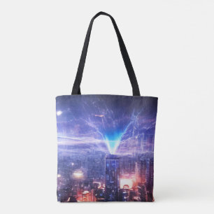 Alien World   Futuristic Shield City   Blue Star Tote Bag