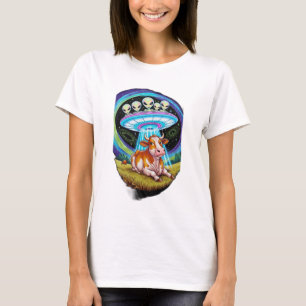 Aliens abducting cows but the cow looks happy or r T-Shirt