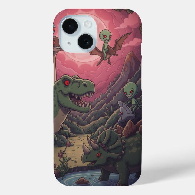 Aliens and Dinosaurs Under Crimson Skies Case-Mate iPhone Case (Back)